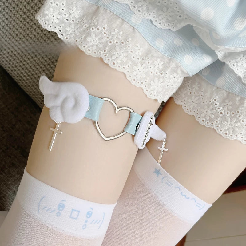 pastel fallen angel garter with delicate pastel straps and celestial metal details for kawaii DDLG ABDL play