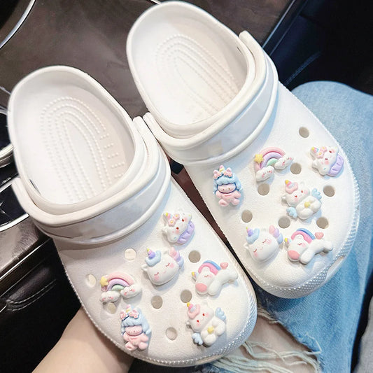 Pastel Fantasy Unicorn DIY shoe charm with pastel colors, perfect for Crocs and perforated shoes
