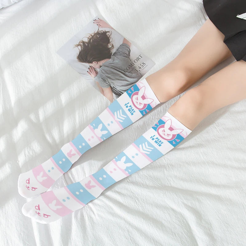 pastel gamer stockings bunny motifs ddlg abdl friendly cute kawaii stretch fit legwear