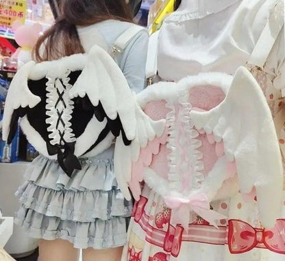 Pastel Guardian Angel Wings Lolita plush backpack with soft cloud-like texture for kawaii, DDLG, and angelcore outfits