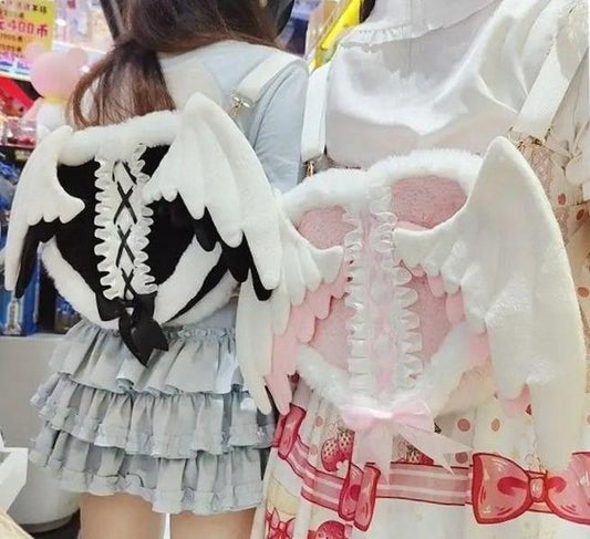 Pastel Guardian Angel Wings Lolita plush backpack with soft cloud-like texture for kawaii, DDLG, and angelcore outfits