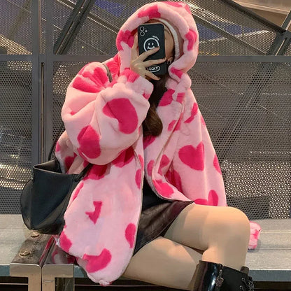 Pastel heart print kawaii jacket 💗 DDLG ABDL babycore style with soft fleece lining, vibrant colors & relaxed fit 🎀
