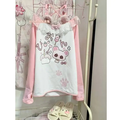 Pastel kawaii DDLG kitty tee with plush furry accents and sweet ribbon charm