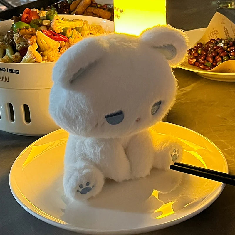 Pastel kawaii teddy bear plush in white, soft emo bear for DDLG comfort cuddles