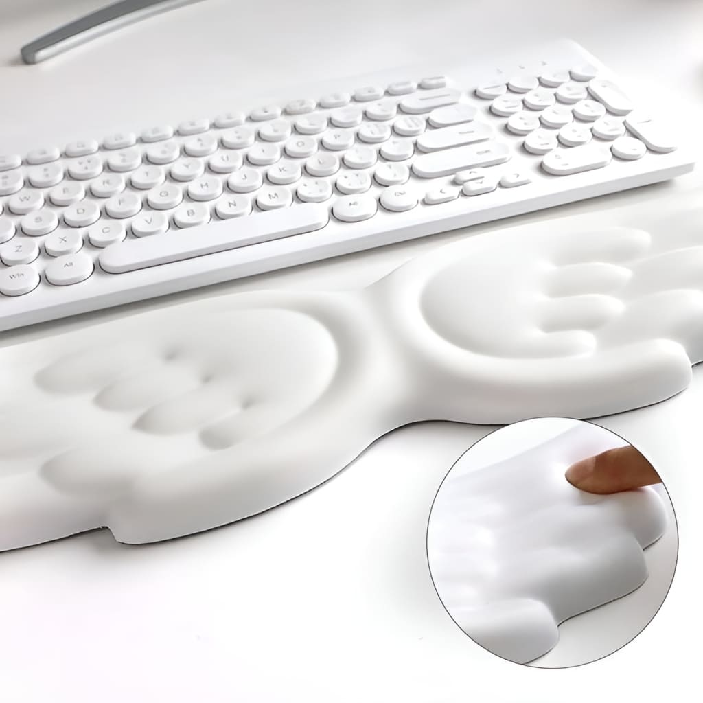 Kawaii angel wing desk set wrist rest made for soft girl vibes, with plush memory foam and anti-slip bottom.