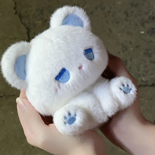 Pastel Moody Teddy Plush in white, soft kawaii emo bear for DDLG cuddles
