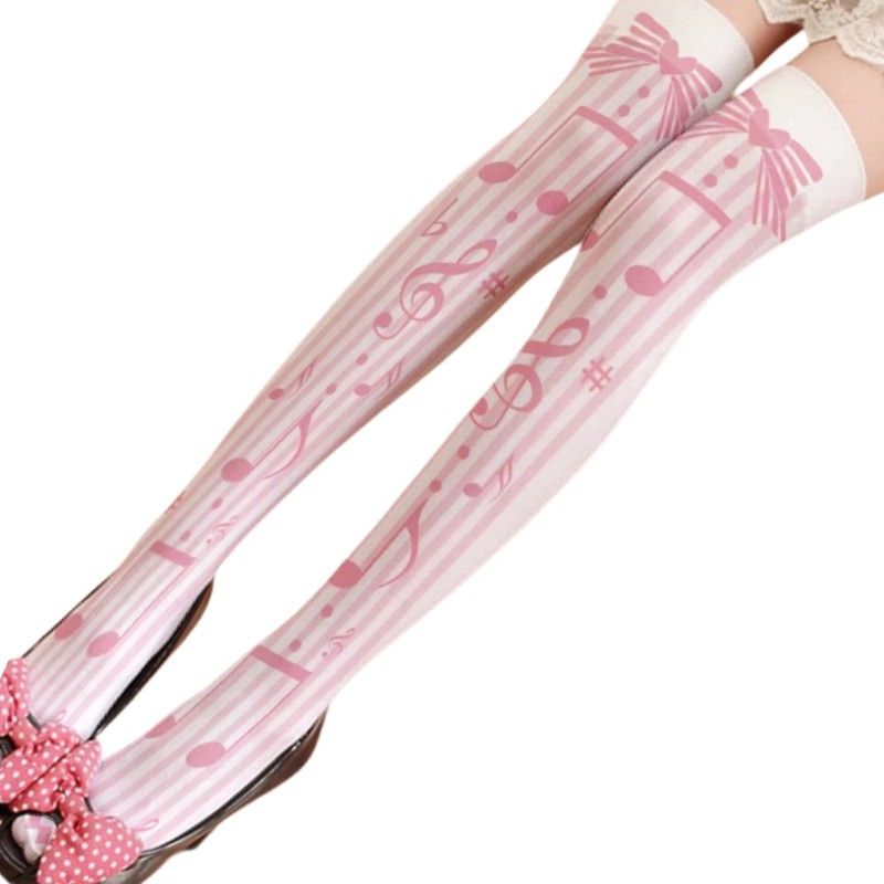Pastel music note stockings with ribbon hearts, playful and softcore for DDLG & ABDL outfits