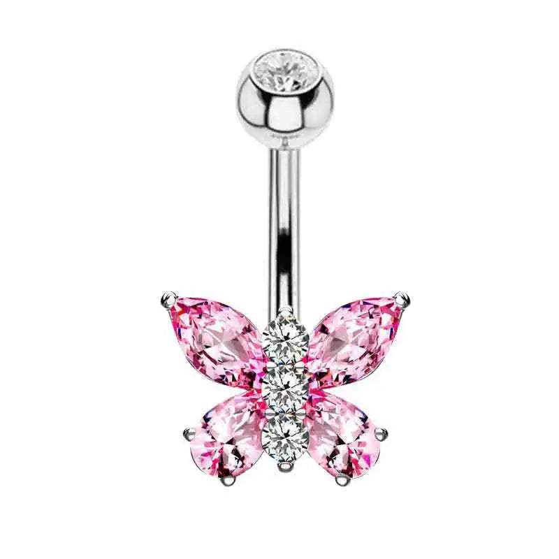 Pastel pink belly rings piercing set with star and heart charms for kawaii style