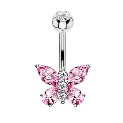 Pastel pink belly rings piercing set with star and heart charms for kawaii style