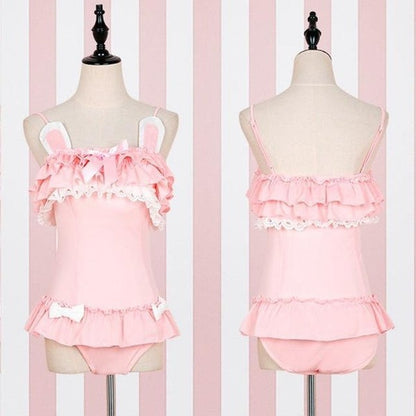 pastel pink bunny play onesie frilly layers with bow accents for whimsical little-space roleplay