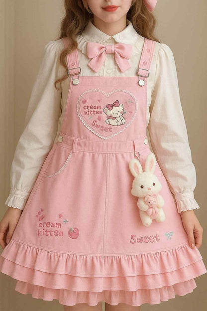 Pastel pink kawaii full outfit set with suspender skirt and girly top for ABDL DDLG cutecore style