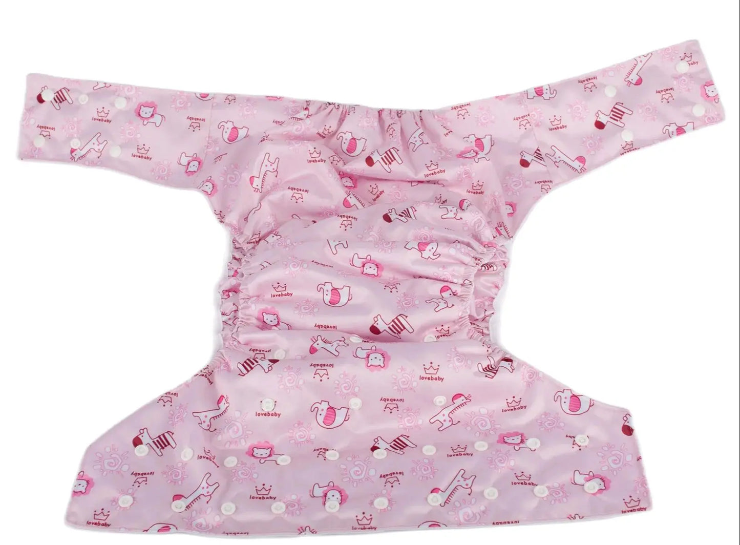 Pastel pink ABDL diaper with cute safari animals and soft leakproof fit