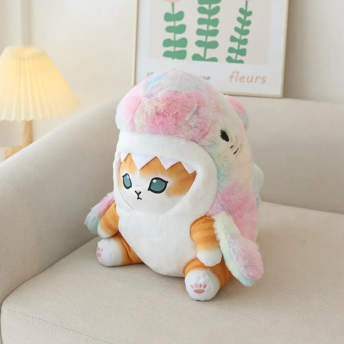 Single pastel pink Sharkie plush, cute kawaii shark-cat stuffed toy