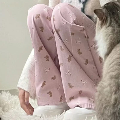 Pastel pink teddy bear jeans with dollcore aesthetic for DDLG, ABDL, and soft kawaii fashion