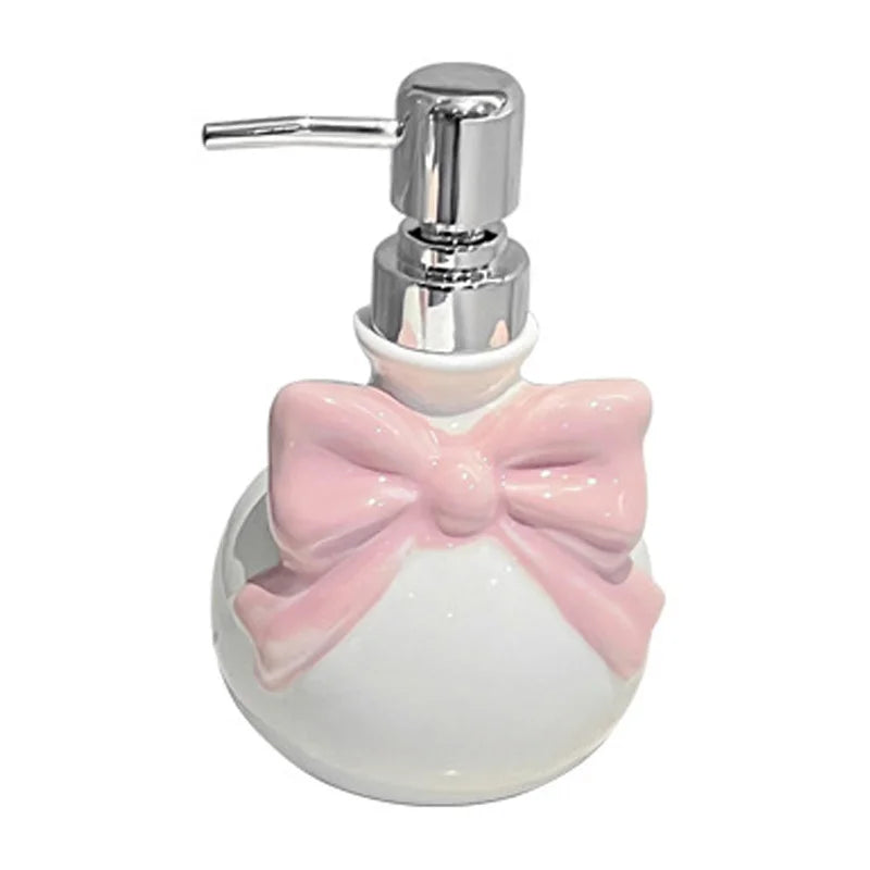Pastel princess bow soap dispenser, kawaii cutecore aesthetic, fun bathroom accessory for littles