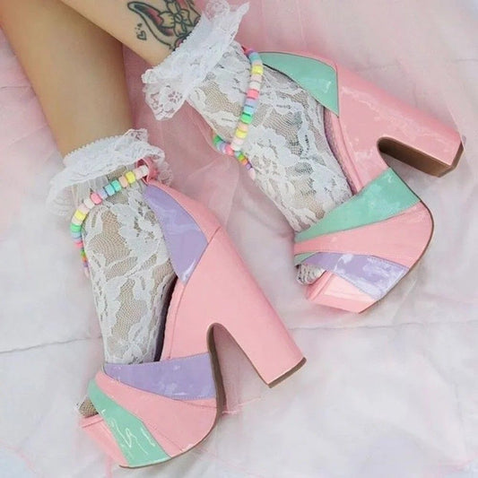 Vibrant pastel spectrum platform heels for DDLG, cutecore, and trendy pastel outfits