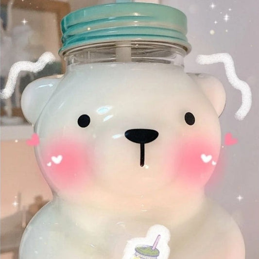 Pastel Teddy Sip Bottle for cute-core and littlespace vibes