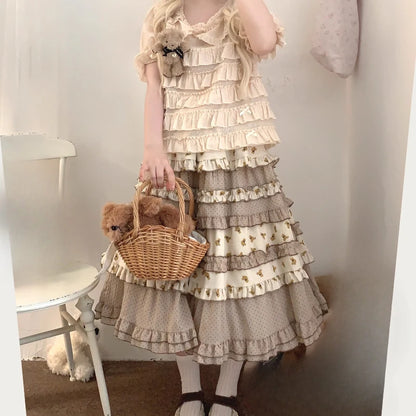 Midi skirt with teddy print for soft little fashion, DDLG, kawaii, and ABDL aesthetics