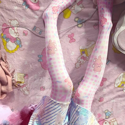 pastel teddy plaid stockings soft cozy kawaii DDLG ABDL legwear cute pastel vibes