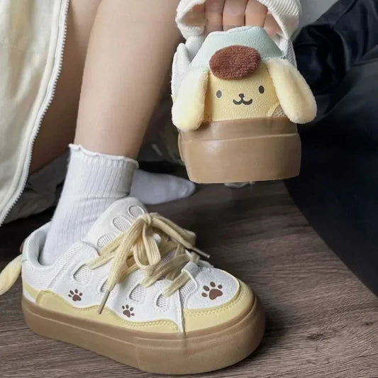 Pastel pawprint rabbit sneakers with 3D bunny ears and mini hat, kawaii cutecore footwear for DDLG ABDL littles and caretakers