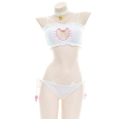Peekaboo catgirl lingerie set made from soft, breathable material, perfect for DDLG and ABDL styles