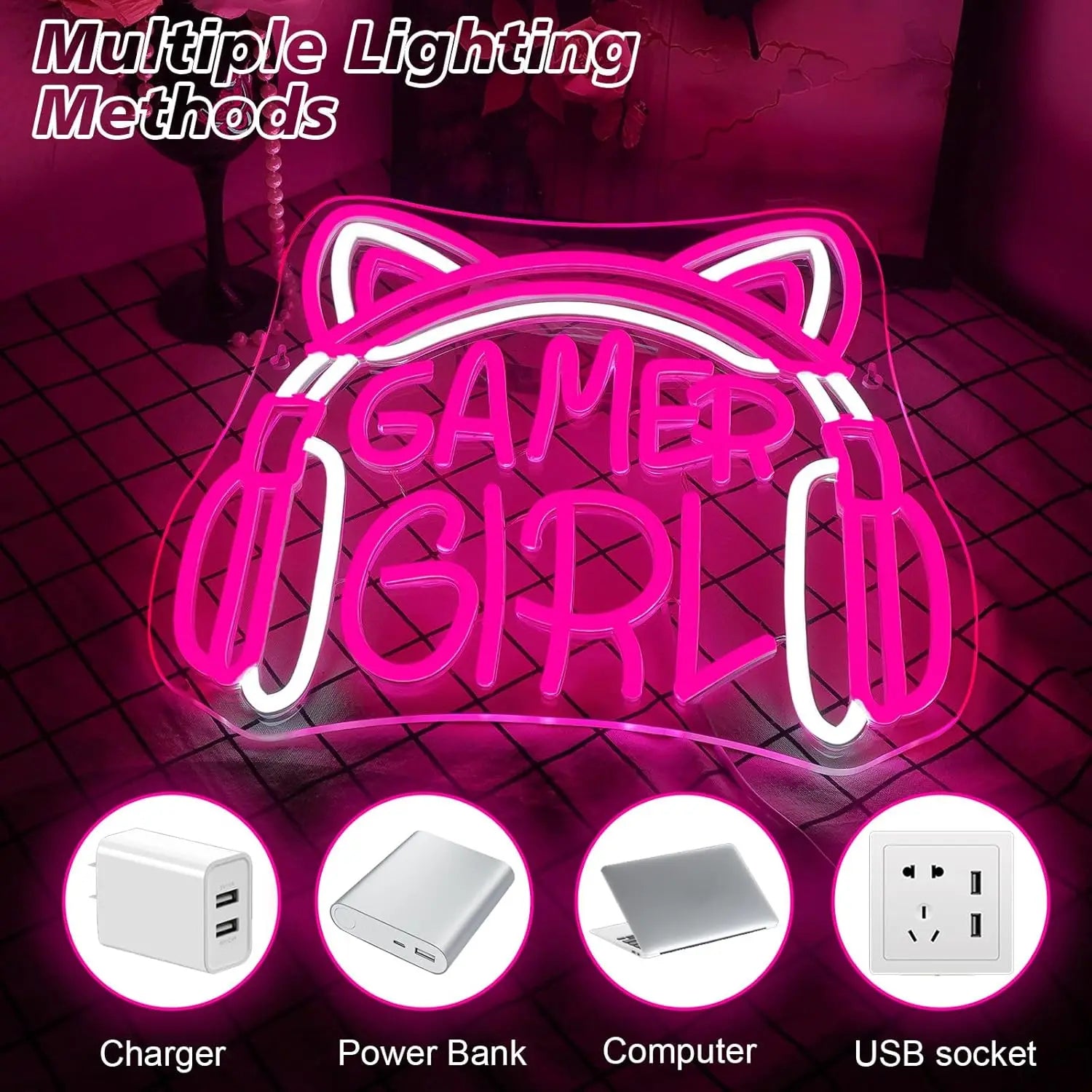pink aesthetic gaming neon sign bringing cozy vibes to DDLG ABDL kawaii spaces