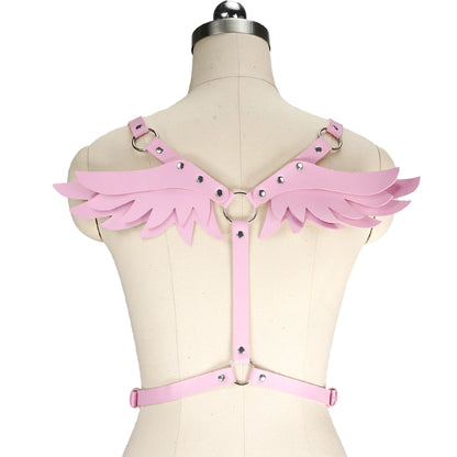 soft pink angel wings harness with adjustable straps for kawaii lingerie and cosplay