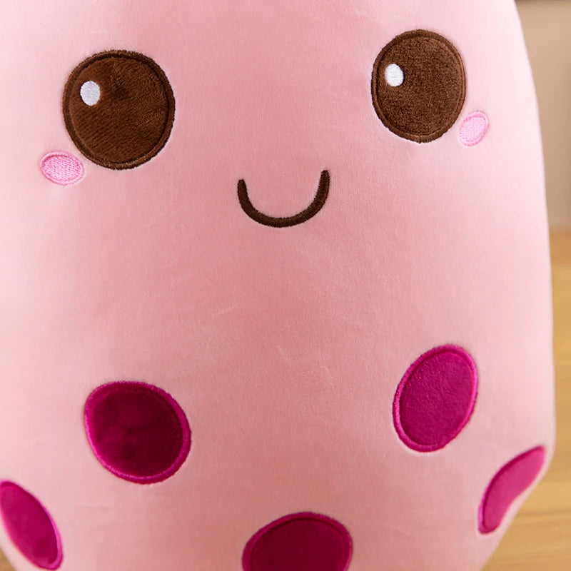 Pink Bubble Tea Cuddle Plushie close-up, adorable kawaii plush for cuddles and collection