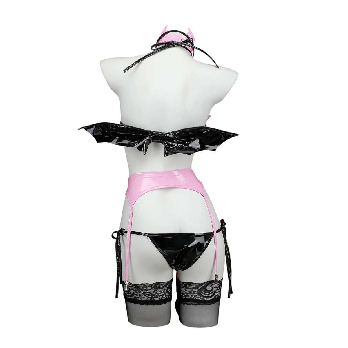 Back view of Pink Devil Bat brat cosplay set, DDLGirl baddie Halloween style