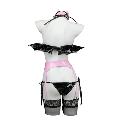 Back view of Pink Devil Bat brat cosplay set, DDLGirl baddie Halloween style