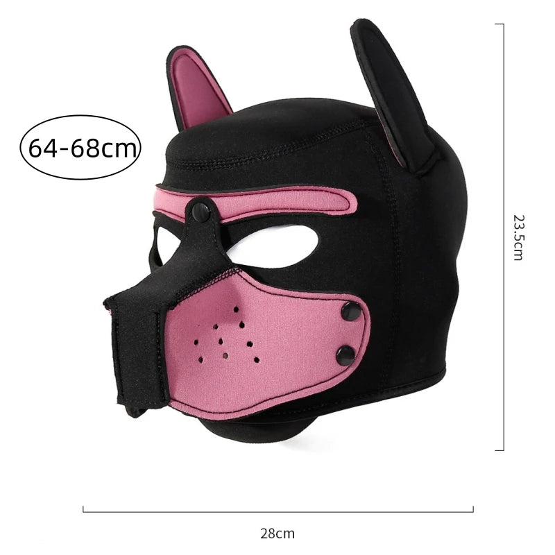 Pink furry pup mask for DDLG, flirty sub petplay, kawaii puppy roleplay, available in multiple sizes.