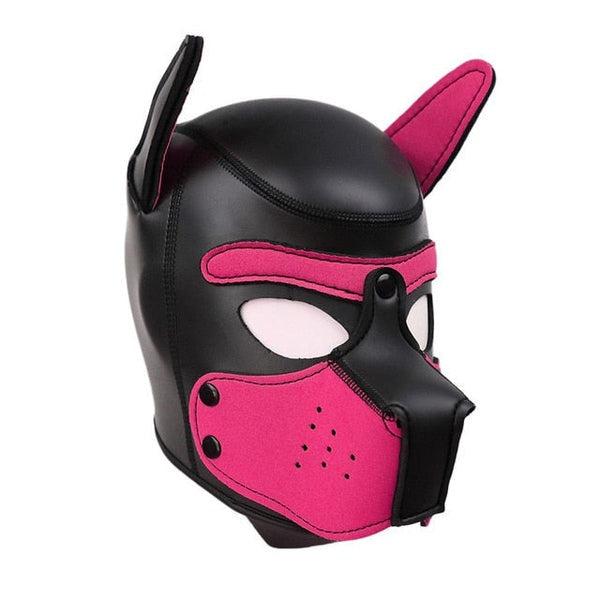 Soft pink furry pup mask for flirty DDLG sub play, petplay, and cute puppy cosplay.