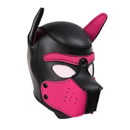Soft pink furry pup mask for flirty DDLG sub play, petplay, and cute puppy cosplay.
