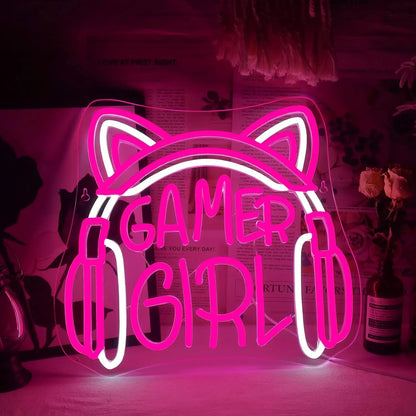 aesthetic pink gamer girl neon sign for kawaii littlespace and cozy DDLG ABDL rooms