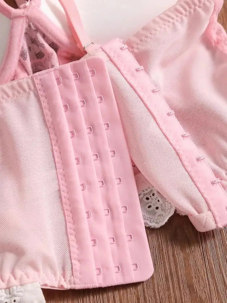 Corset lingerie bra in pink with heart detail, kawaii cute lingerie with hot flirty vibes