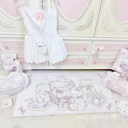Cozy pastel pink kitty lounge rug with Sweet Paws design for cute room decor