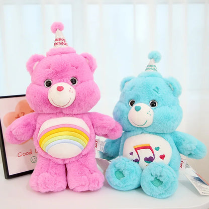 Pink and light blue Party Hat Rainbow Teddy plush bears with cute birthday hats