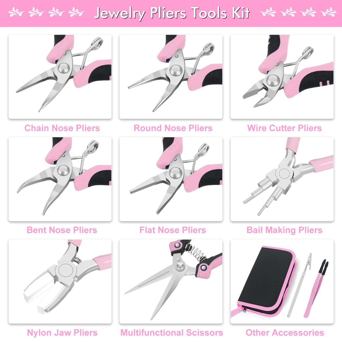 Pink mini pliers set for jewelry and DDLG craft projects with pastel vibe