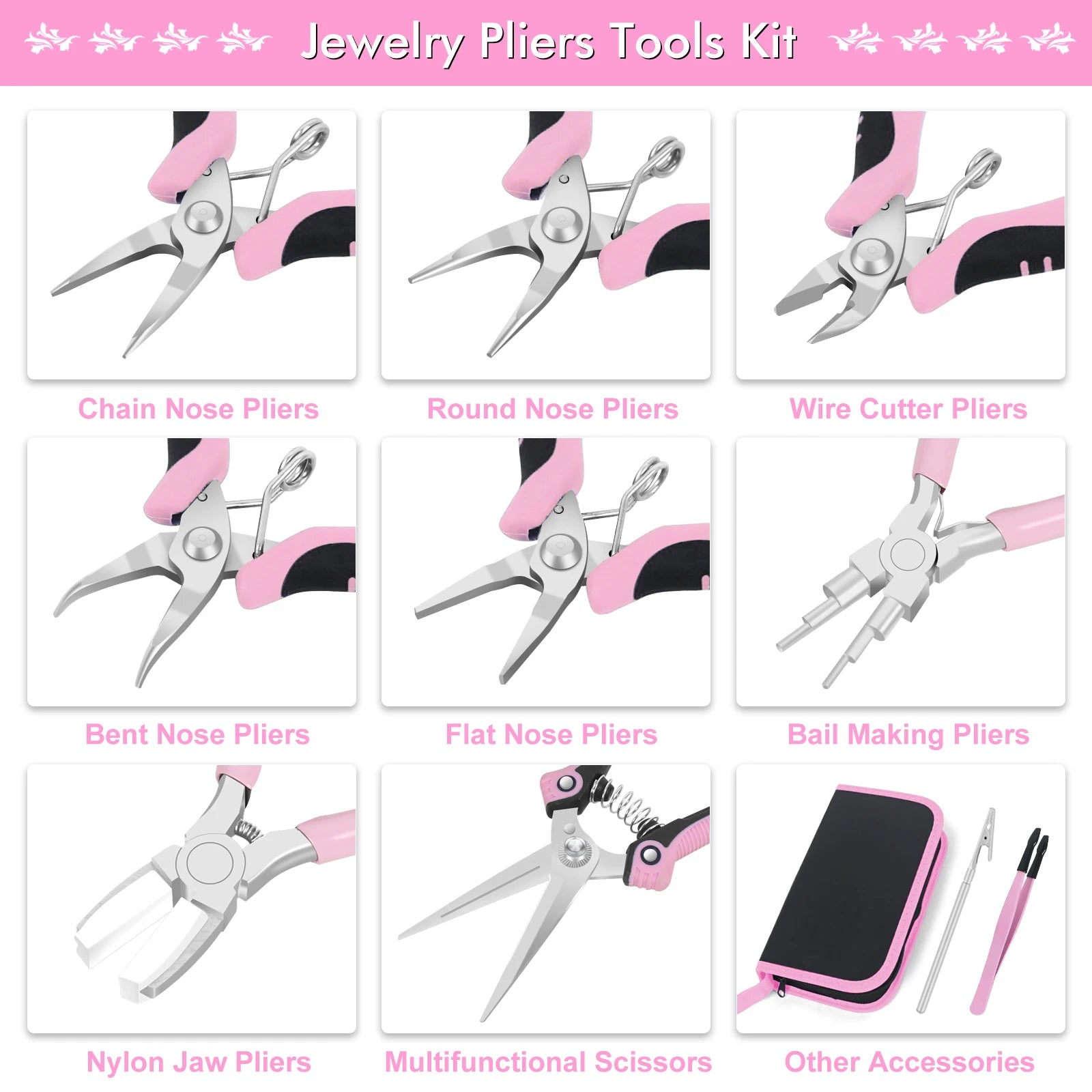 Pink mini pliers set for jewelry and DDLG craft projects with pastel vibe
