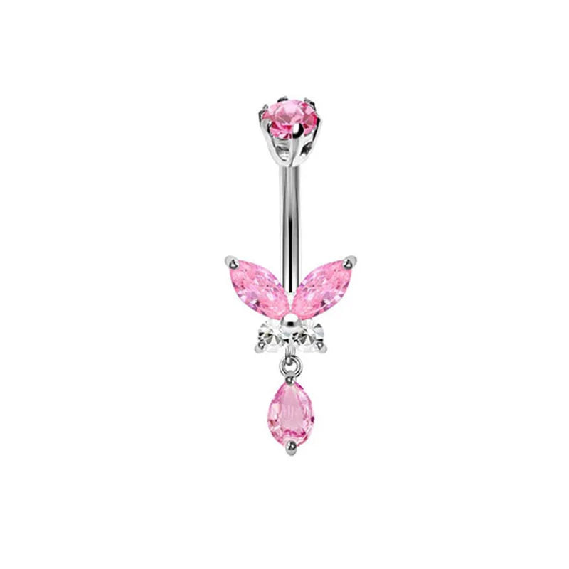 Pink navel piercing set with kawaii-inspired jewelry perfect for girly pastel looks