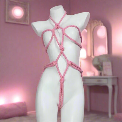 Pink Passion full-body rope in soft blush pink for playful DDLG and ABDL cutecore roleplay, adjustable for comfort and style