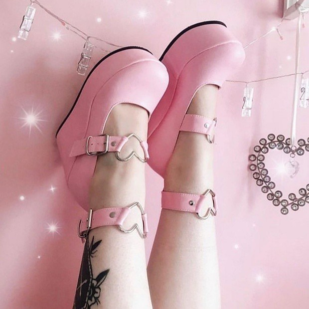 DDLG-ready Pink Platform Heels, chunky comfy lift with bratty strap detail