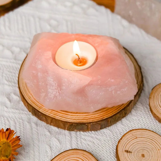 Pink Quartz Ritual Candle Holder for DDLG ABDL decor, crystal energy for rituals and kawaii cutecore spaces