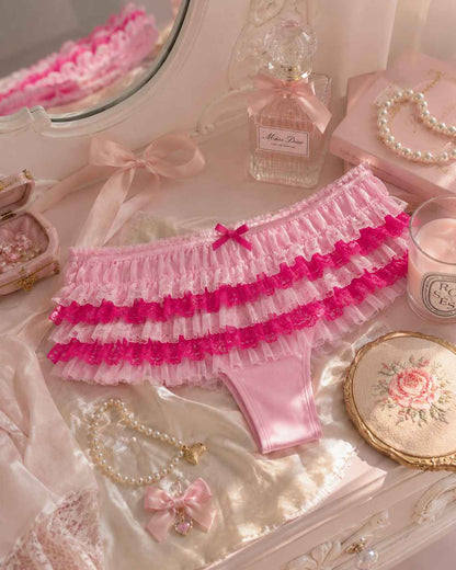 Pink ruffle Lolita panties in pastel and hot pink mesh with hot pink lace trim, kawaii DDLGirl style 