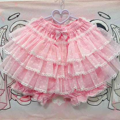 Pink Princess Puff Ruffle Mini Skirt with puff layers for kawaii princess style
