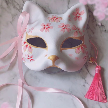 Full product look, Pink Sakura Roleplay Eye Mask styled for pet play, ddlg, or kawaii cosplay