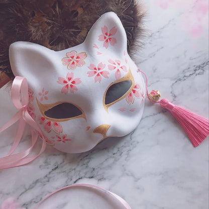 Pink Sakura Roleplay Eye Mask, minimalist sakura design, soft kawaii and pet play aesthetic