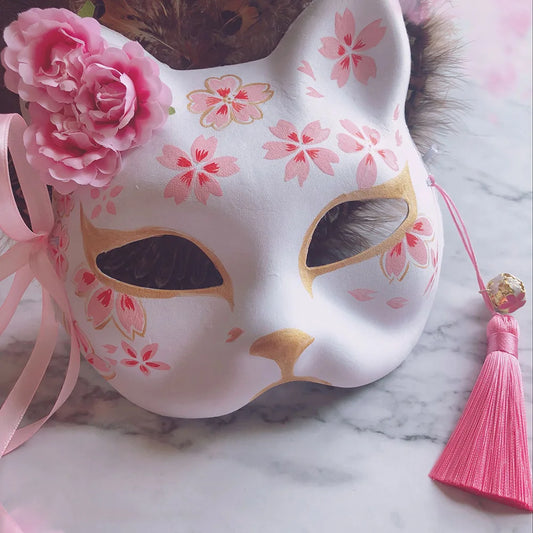 Pink Sakura Roleplay Eye Mask with delicate rose accents, kawaii pet play and ddlg cutecore vibes
