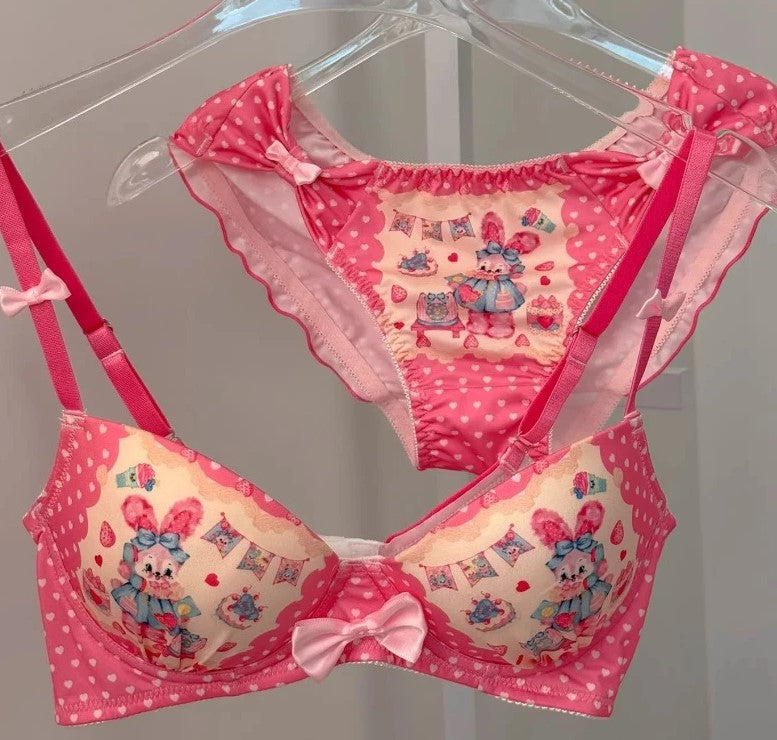 Pink Sweet Paradise critter bra and panty set with playful pastel fantasy kawaii aesthetic