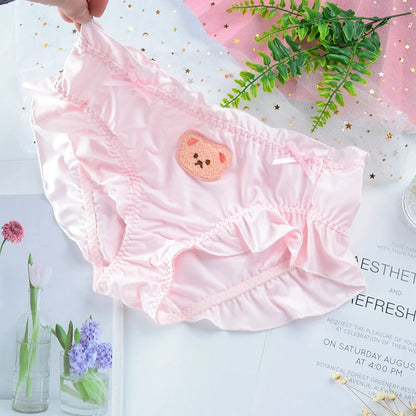 Pink adorable teddy ruffle panties with soft breathable fabric and cute teddy bear print for sleepwear